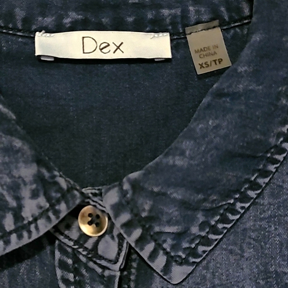 Dex Acid Wash Denim Chambray Mini Dress XSmall - Picture 6 of 12